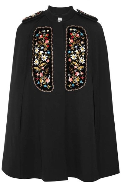 Vilshenko Woman Embellished Velvet-appliquéd Gabardine Cape Black