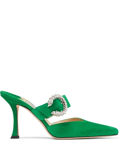 Jimmy Choo Womens Malachite/crystal Marta Crystal-embellished Suede Heeled Mules 2 In Green