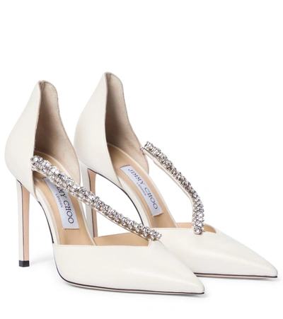 Jimmy Choo Bee 100 ジミーチュウ Latte Nappa Pumps with Crystal Embellishment | BEE 100