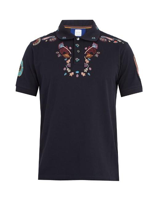 Paul Smith Floral-Embroidered Cotton Polo Shirt In Navy | ModeSens