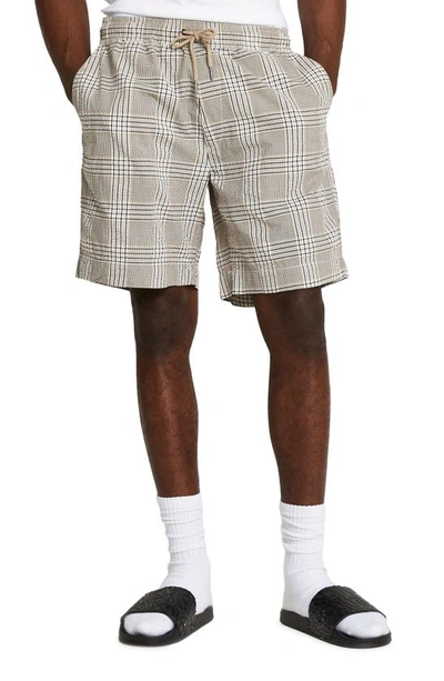 River Island Check Seersucker Drawstring Shorts In Light Brown