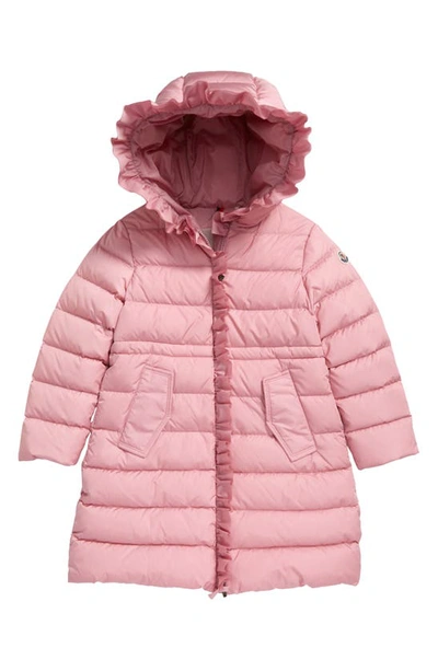 Moncler Kids' Vennal Ruffle Trim Water Resistant Down Puffer Coat In 52s Pink