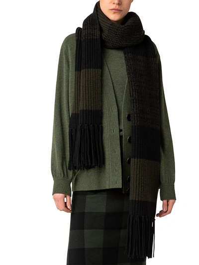 Akris Punto Fringed Cashmere Blend Scarf In Laurel Black