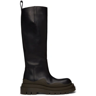 Bottega Veneta Womens Blk/other Tire Leather Knee-high Boots 6.5 In Black