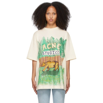 Acne Studios Beige Grant Levy Lucero Edition Oversized Graphic T-shirt In Green Ecru