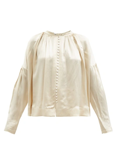 Co Ruched Satin Button-up Blouse In Ivory