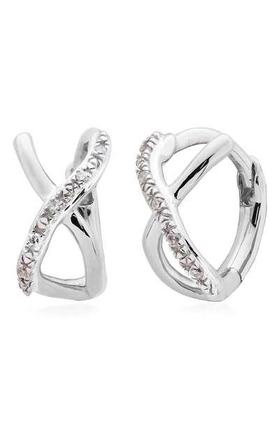 Monica Vinader Silver Riva Crossover Diamond Huggie Hoop Earrings