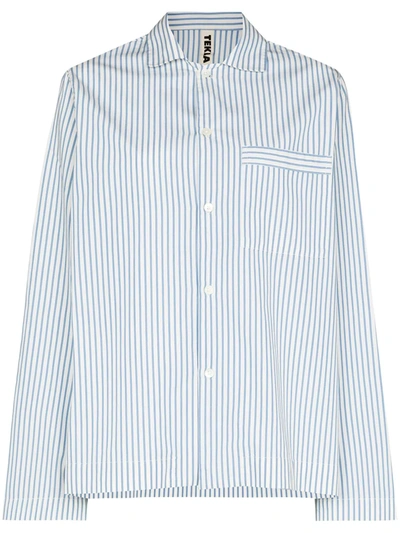 Tekla Poplin Striped Pajama Shirt In Weiss