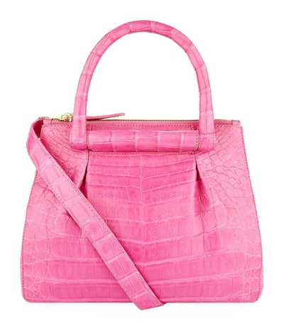 Nancy Gonzalez Mini Plissé Crocodile Cross Body Bag In Pink Matte
