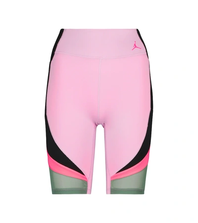 Nike Jordan Paneled High-rise Shorts In Arctic Pink/ Black/ Green