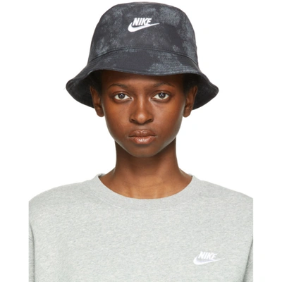 Nike Sportswear Futura Tie Dye Bucket Hat In Black/ Smoke Grey/ White