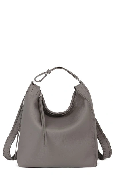Allsaints Small Kita Convertible Leather Backpack In Storm Gray/silver