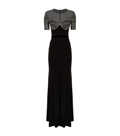 Jenny Packham Mesh Yoke Embellished Gown