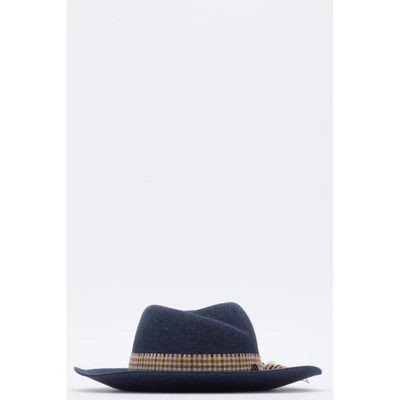 Maison Michel Checked Logo Plaque Fedora Hat In Blue