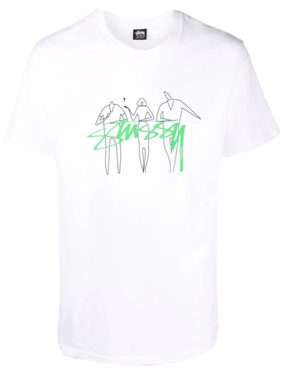 Stussy Mens White 3 People Graphic-print Cotton-jersey T-shirt Xs