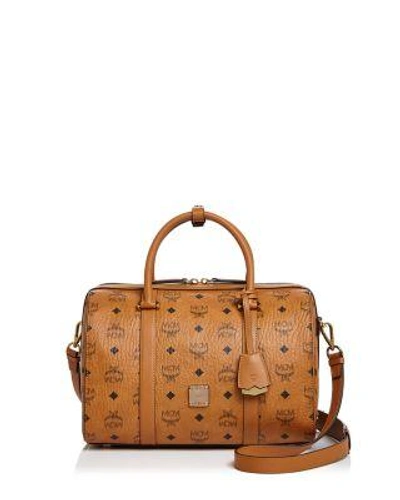 MCM Traveler Visetos Canvas Weekender Bag Cognac