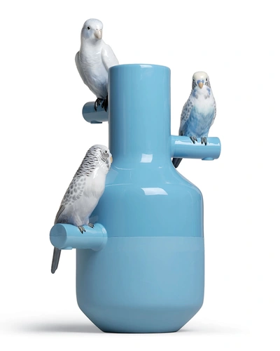 Lladrò Parrot Parade Vase In Blue