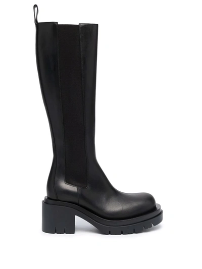 Bottega Veneta Lug Leather Knee-high Boots In Black