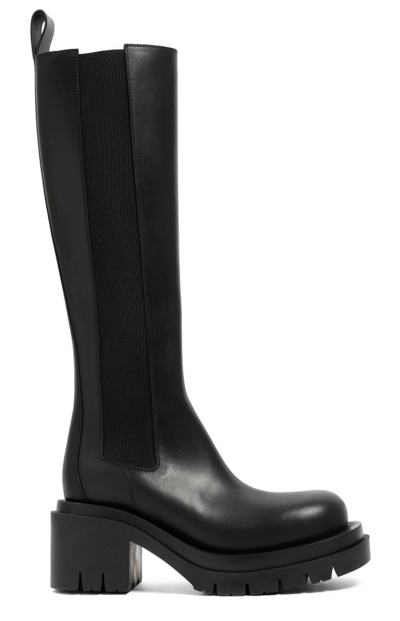 Bottega Veneta Lug Leather Knee-high Boots In Black