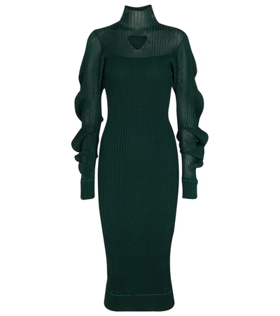 Bottega Veneta Ribbed knit Silk Turtleneck Dress In Green ModeSens