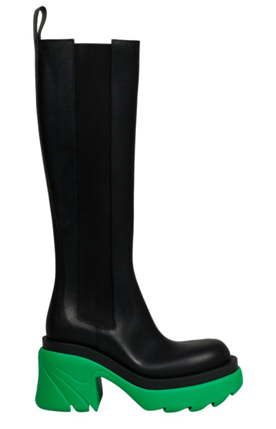 Bottega Veneta 95毫米flash皮革高筒靴 In Black
