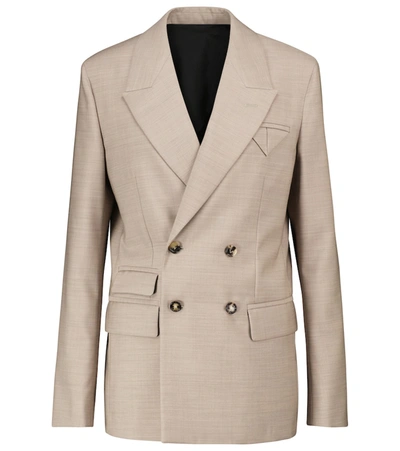 Bottega Veneta Double Breasted Light Wool Jacket In Biscuit Melange