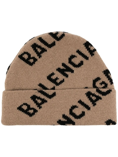 Balenciaga Intarsia Wool-blend Beanie In Nude