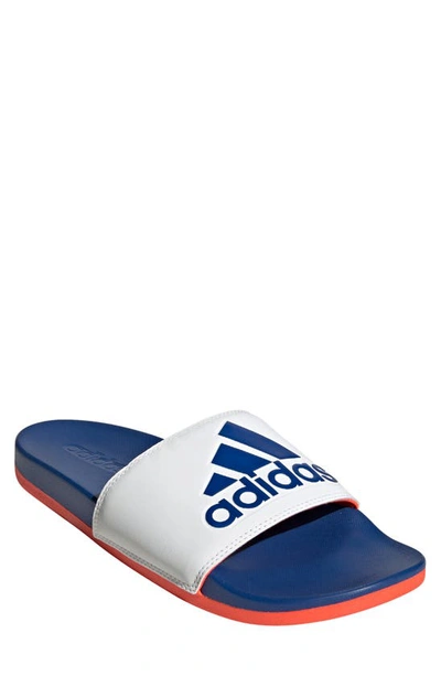 Adidas Originals Adilette Comfort Sport Slide In White/royal Blue/solar Red