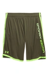 Under Armour Kids' Ua Stunt 3.0 Performance Athletic Shorts (big Boy) In Victory / Lime / Hyper