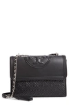 Tory Burch Fleming Quilted Lambskin Leather Convertible Shoulder Bag In Black