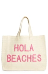 Btb Los Angeles Hola Beaches Straw Tote In Natural/ Fushia