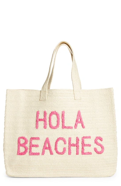 Btb Los Angeles Hola Beaches Straw Tote In Natural/ Fushia