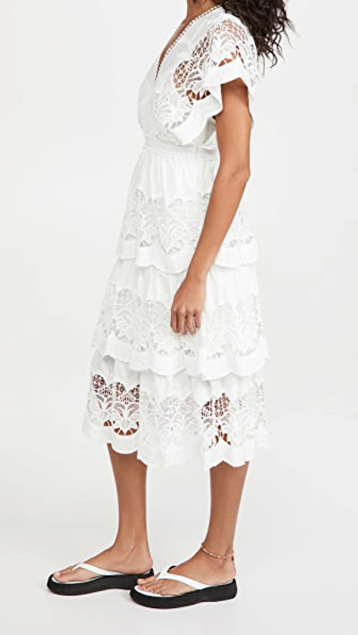 Farm Rio Off-white Richelieu Tiered Midi Lace Dress In Ivory