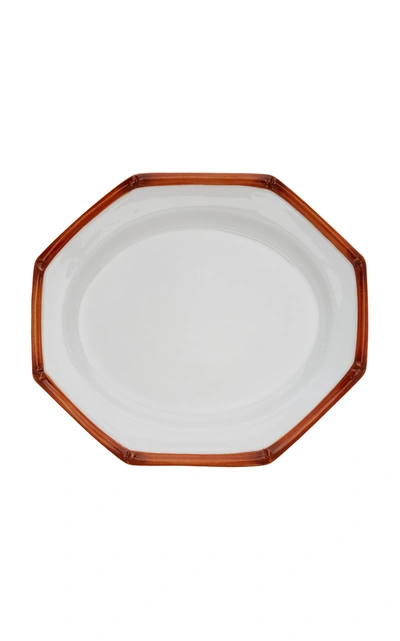 Este Ceramiche For Moda Domus Bamboo Painted Ceramic Oval Tray In Brown