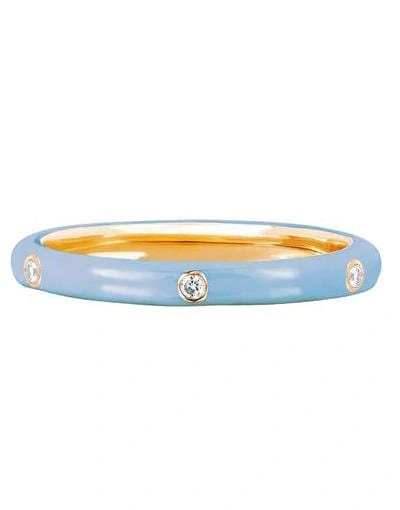 Ef Collection 3 Diamond Baby Blue Enamel Stack Ring - Atterley