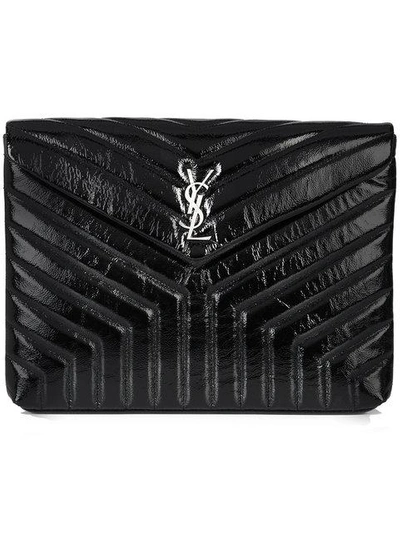 Saint Laurent Large Loulou Matelasse Leather Pouch - Grey In Nero