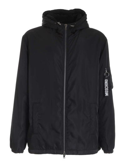Moschino Jacket In Technical Fabric With Hood Color Black - Atterley