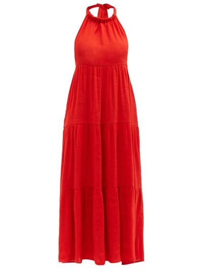 Solid & Striped The Britney Woven Halterneck Maxi Dress In Candy Red