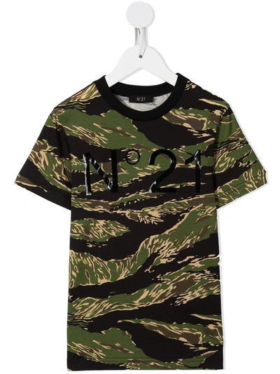 N°21 Teen Camouflage Logo-print T-shirt In Green
