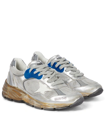 Golden Goose Running Sole Distressed-effect Sneakers In Silver