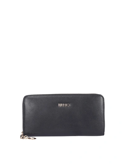 Liu •jo Pebbled Faux Leather Wallet In Black