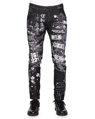 Dsquared2 Graffiti-print Skater Jeans, Black | ModeSens