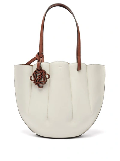 Loewe White Shell Small Leather Tote Bag In Soft White