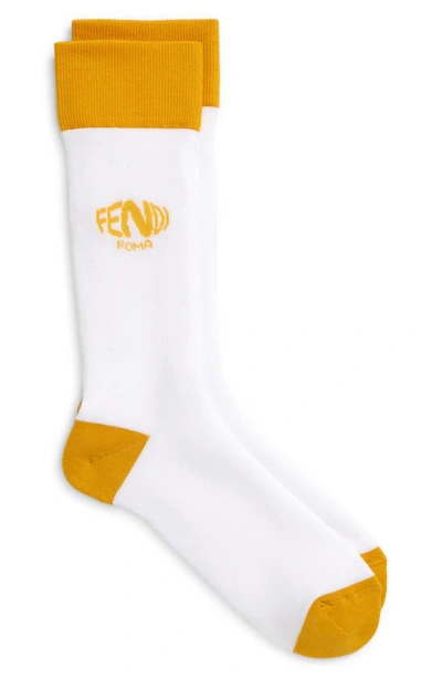 Fendi X Sarah Coleman Fisheye Logo Socks Yellow In Yellow/ White