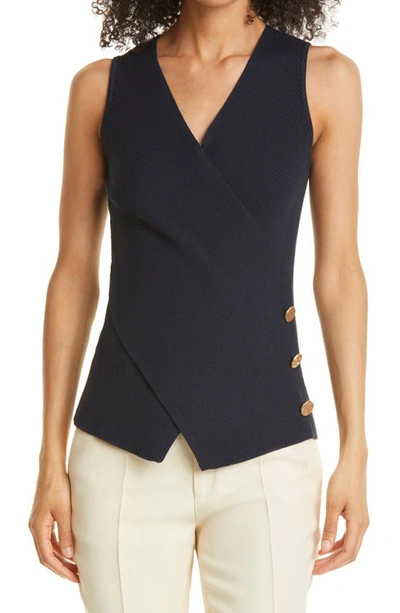 Milly Wrap-front Sleeveless Top In Navy