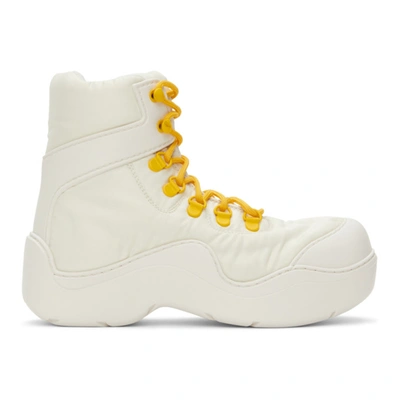 Bottega Veneta Puddle Bomber Boots In Technical Fabric In String/yellow