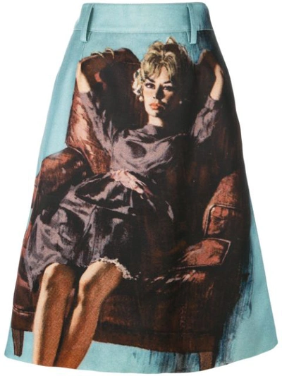 Prada Printed Wool And Silk-blend Skirt In Nubegrigio