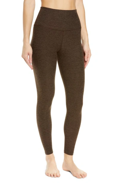 Beyond Yoga Caught In The Midi High-waist Space-dye Leggings In Brown