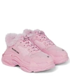 Balenciaga Triple S Faux-fur Lined Faux-leather Trainers In Pink