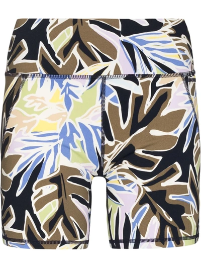 Sweaty Betty Power High Waist Pocket Bike Shorts In Green Paper Leaf Print